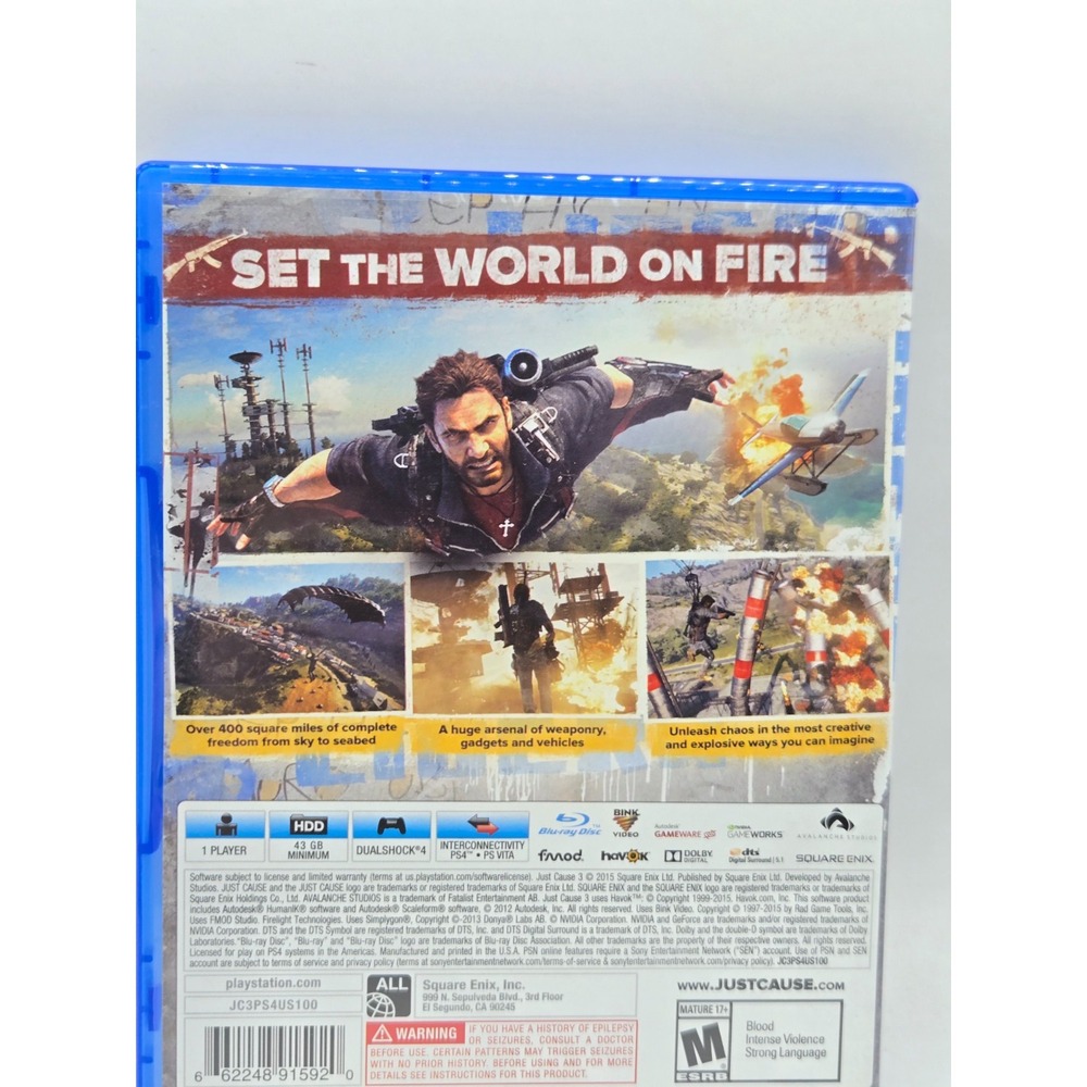 Just Cause 3: PS4 (Playstation 4, 2015) Square Enix Game Disc + Case - Picture 5 of 9